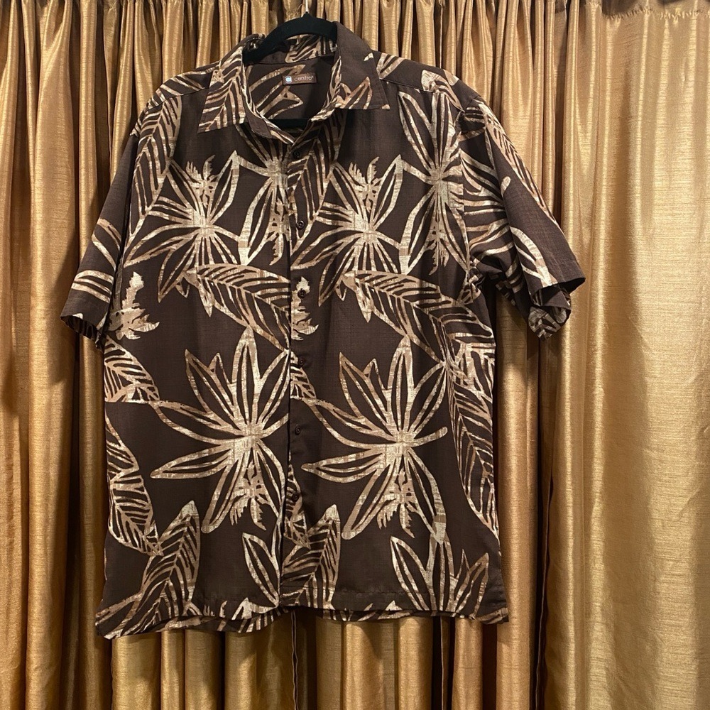 Centro Men's Brown Leaf Print Casual‎ Shirt